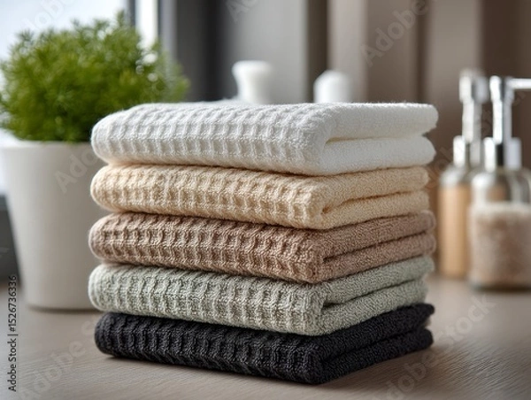 Fototapeta Textured Eco-Friendly Reusable Cloth Towels Stacked Neatly
