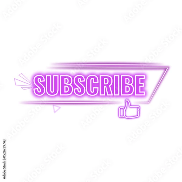 Obraz Neon Subscribe logo with purple colour | Glowing subscribe icon sign sticker png | Transparent Subscribe Image