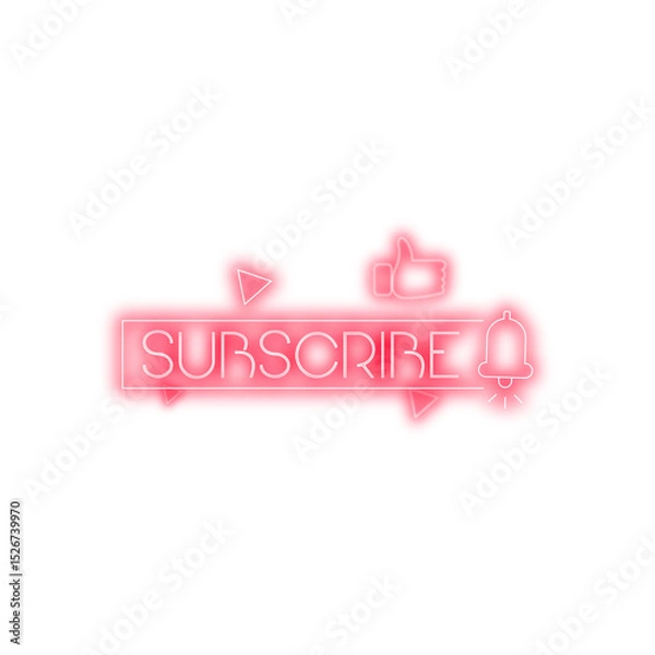 Fototapeta Neon Subscribe logo with red colour | Glowing subscribe icon sign sticker png | Transparent Subscribe Image