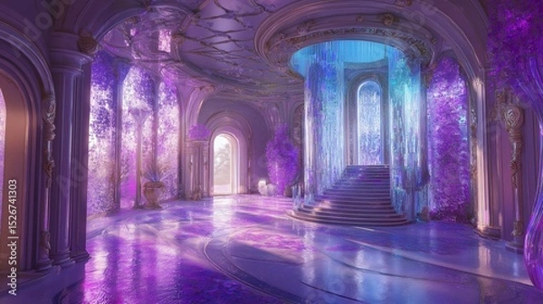 Obraz Grand ornate hall with flowing light and luxurious staircase. Magical castle or palace.