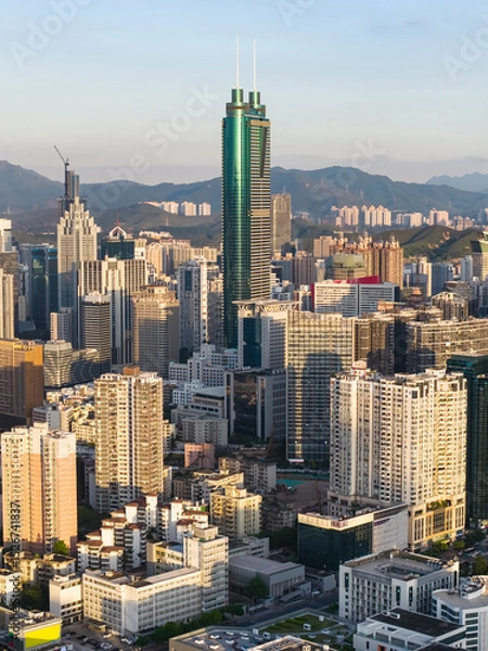 Obraz Aerial view of Skyline in Shenzhen city sunset in China