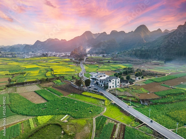 Obraz beautiful Karst peak forest landform,Mountains and pasture scenery in Wanfenglin,Guizhou province,Southwestern of China.