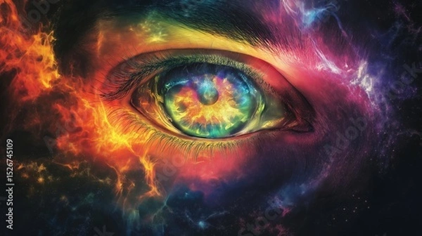 Obraz Intricate cosmic eye surrounded by vibrant colors and swirling galaxies