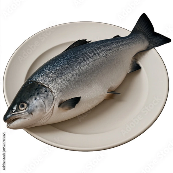 Obraz fresh fish on a plate, salmon on a plate isolated on white.