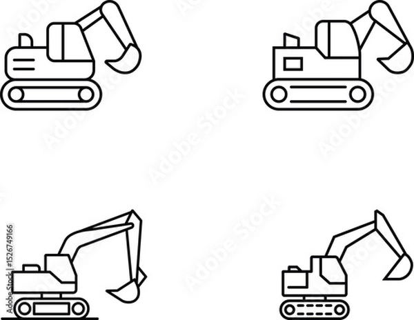 Fototapeta Minimalist Line Art Illustrations of Four Distinct Excavators