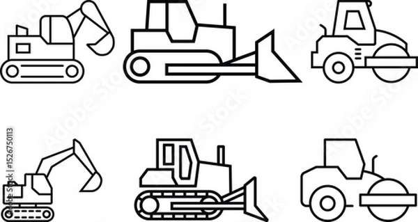 Obraz Minimalist Line Art Set of Six Construction Machines in Scalable Vector Format