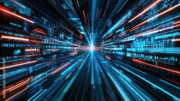 Fototapeta Digital data stream tunnel effect.