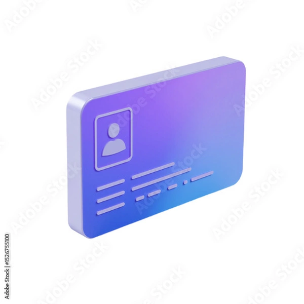 Fototapeta Modern 3D render of an ID card. Perfect for app design, websites, and presentations. Ideal for showcasing identification, user profiles, and security concepts. Suitable for commercial use.