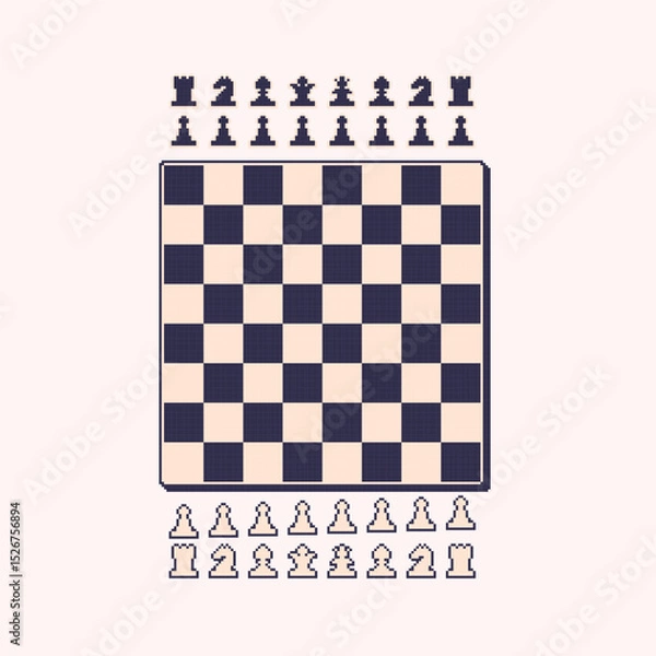 Fototapeta Chess figures pixel art set. Chessmen collection 8 bit sprite. Game development, mobile app. Isolated vector illustration.	