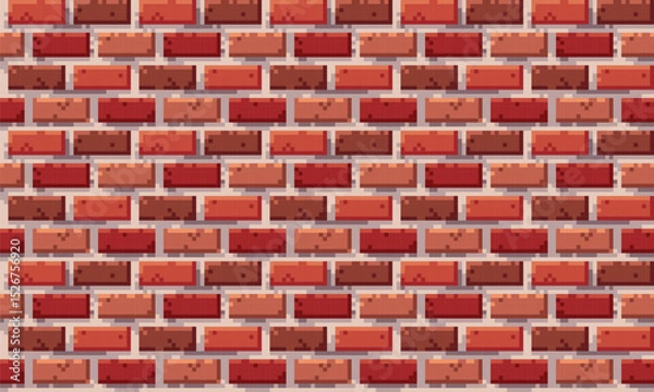 Fototapeta Stone brick castle wall pixel art background. Ancient old masonry 8 bit banner. Game development, mobile app template. Backdrop vector illustration.	
