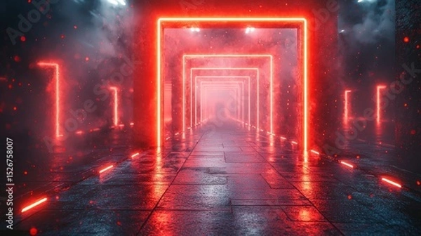 Fototapeta Neon red corridor pathway