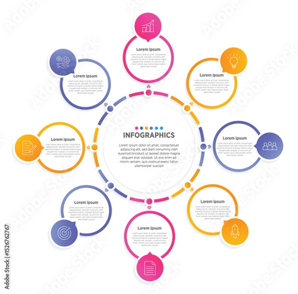Fototapeta Modern Infographic design elements for your business data with 8 options, parts, steps, timelines or processes, Circle round concept. Vector Illustration.	
