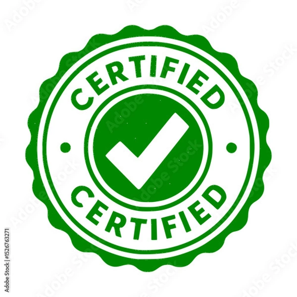 Obraz Green certified rubber stamp seal icon symbolizing official validation.