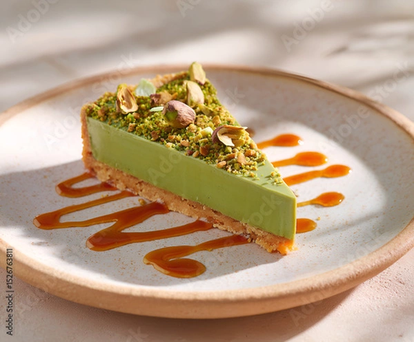 Obraz Pistachio tart with glossy sauce and crushed nuts