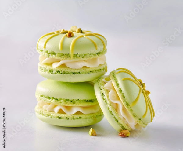 Obraz Pistachio macaron stack with creamy filling