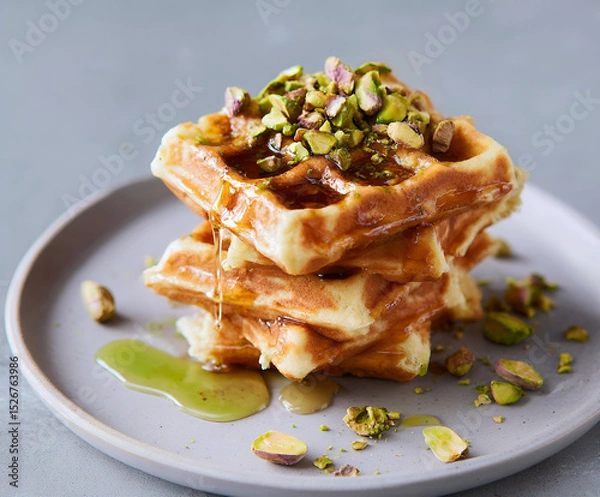 Obraz Pistachio drizzle waffles with crunchy toppings