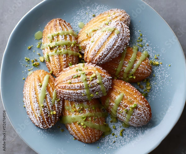 Obraz Pistachio drizzle madeleines on a blue plate