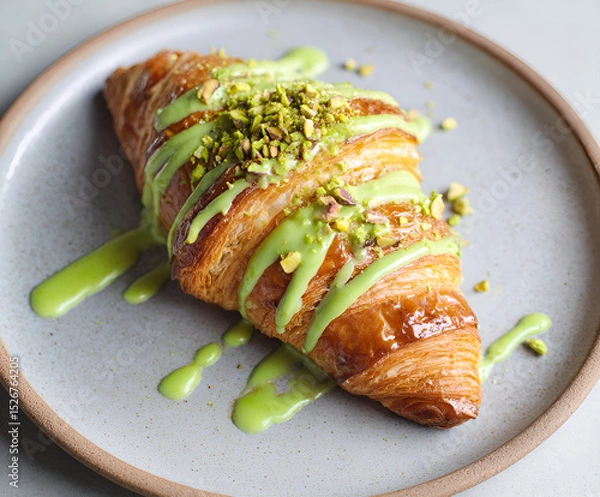 Obraz Pistachio croissant with green sauce and nuts