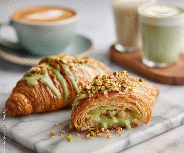 Obraz Pistachio croissant with creamy filling and sauce