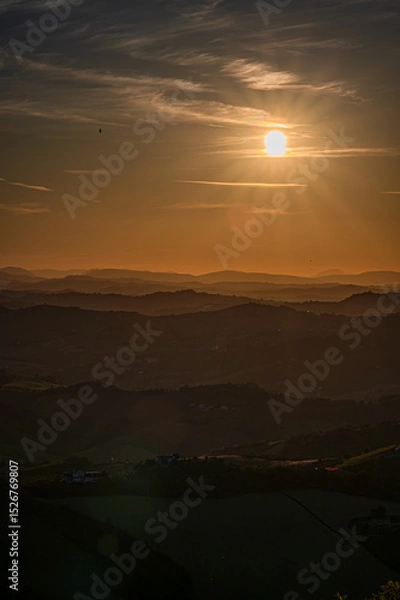 Fototapeta Marche, spectacular view and sunset on the Marche hills from the Ripatransone viewpoint.