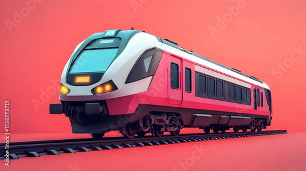 Fototapeta Modern Red And White High Speed Train Pixel Art 3D Render