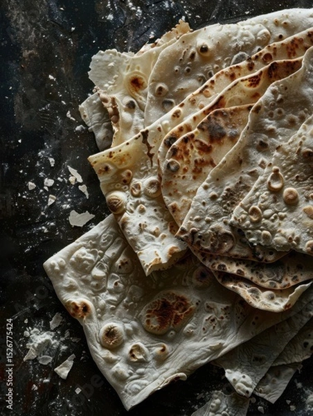 Obraz Soft lavash flatbreads beautifully arranged on a rustic dark surface