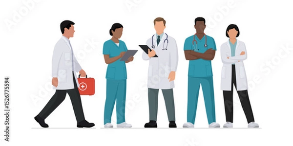 Fototapeta Group of doctors and healthcare workers standing together
