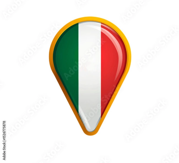 Fototapeta Italian flag map marker icon with green, white, red stripes on glossy pin design