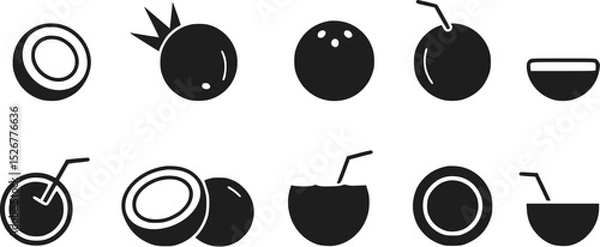 Obraz Coconut icon set, vector illustration