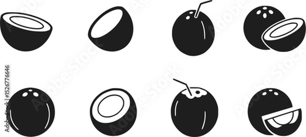 Obraz Coconut Silhouette Vector Set