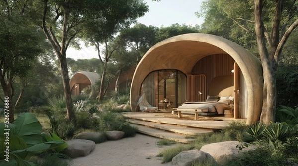 Obraz Beautiful eco resort with a modern geodesic dome glamping tent.