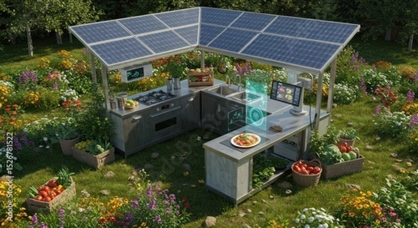 Fototapeta Solar powered gazebo in garden