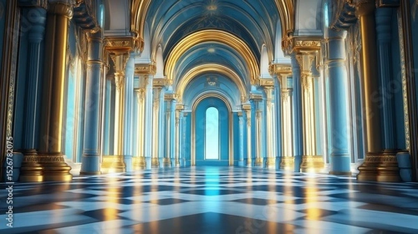 Obraz Grand palace blue interior of a historic hall with intricate designs and vibrant colors