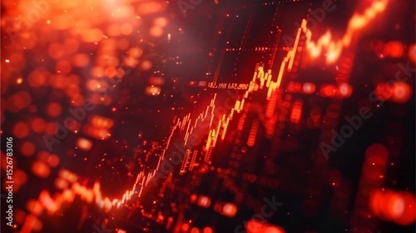 Fototapeta dynamic graph with red lights background which represents financial market changes and trends