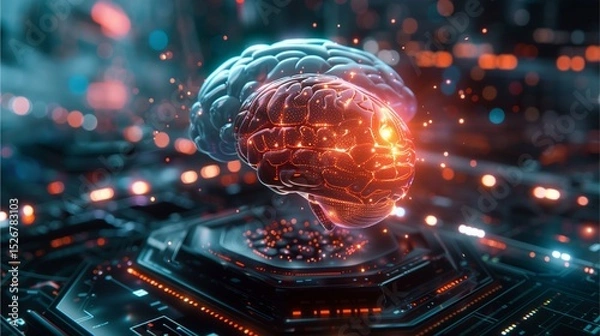 Fototapeta A futuristic representation of a human brain with glowing energy