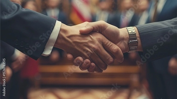Fototapeta a professional handshake symbolizing agreement, deal and negotiation in the business setting