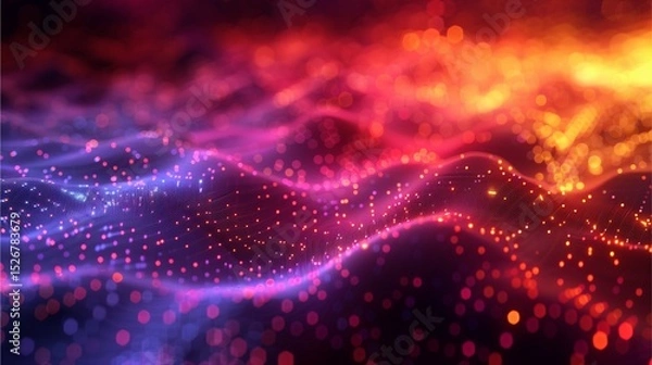 Fototapeta abstract digital particle landscape that creates a mesmerizing visual display with vibrant colors and dynamic movement, evoking feelings of energy and complexity