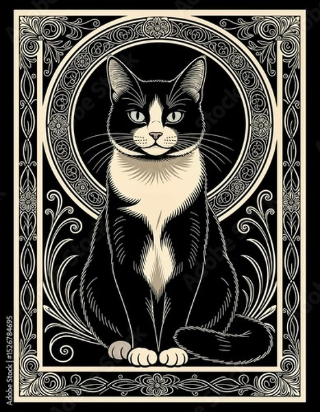 Obraz black and white cat