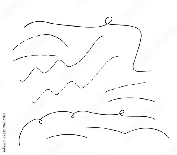 Fototapeta Monochrome vector lines set line art black ink sketch. Solid, dashed, wavy curves flat for business graphics, data visualization, creating charts, infographics, and motion paths.