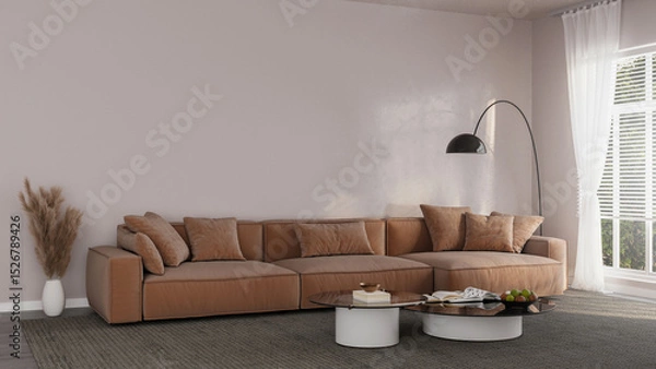 Fototapeta Bright and Airy Living Room with Sectional Sofa