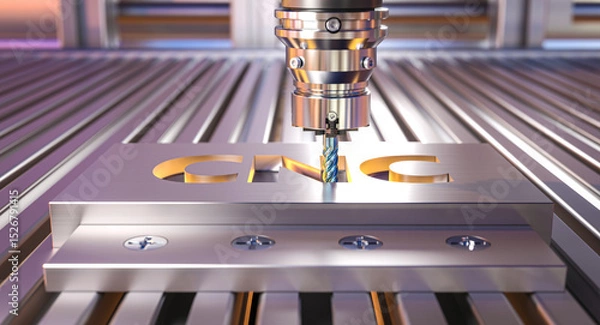 Fototapeta Industrial cnc milling machine engraving cnc letters 3d