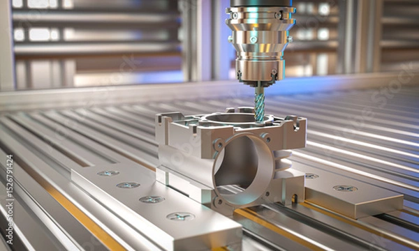 Fototapeta Metalworking cnc milling machine cutting metal 3d