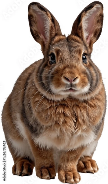 Fototapeta A rabbit in a close-up pose on a transparent background, showcasing detailed fur, expressive eyes, and large ears.