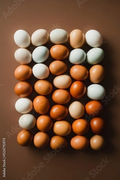 Fototapeta Elegant gradient arrangement of eggs showcases natural hues on dark background