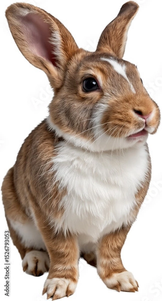Fototapeta A rabbit in a close-up pose on a transparent background, showcasing detailed fur, expressive eyes, and large ears.