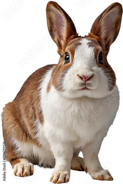 Fototapeta A rabbit in a close-up pose on a transparent background, showcasing detailed fur, expressive eyes, and large ears.