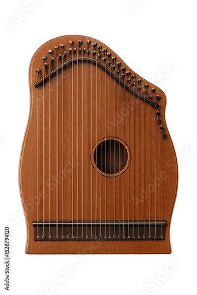 Fototapeta A rectangular wooden zither isolated on an empty plain background