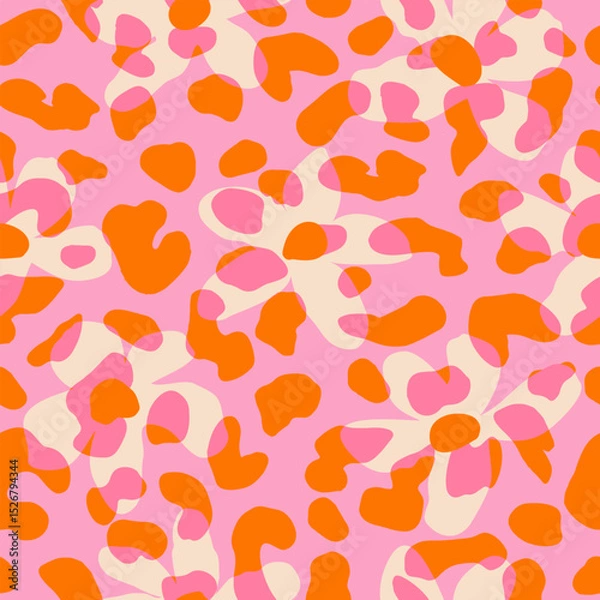 Fototapeta Seamless patterns with floral and leopard prints for fabric, textiles, clothing, posters, covers, banners, wall art, home decor. Exotic hand drawn flowers print. Abstract backgrounds.