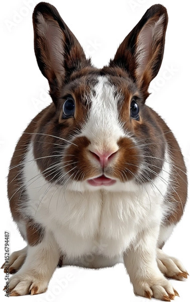 Fototapeta A rabbit in a close-up pose on a transparent background, showcasing detailed fur, expressive eyes, and large ears.