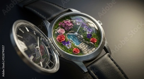 Fototapeta Wristwatch with detailed display and metallic casing